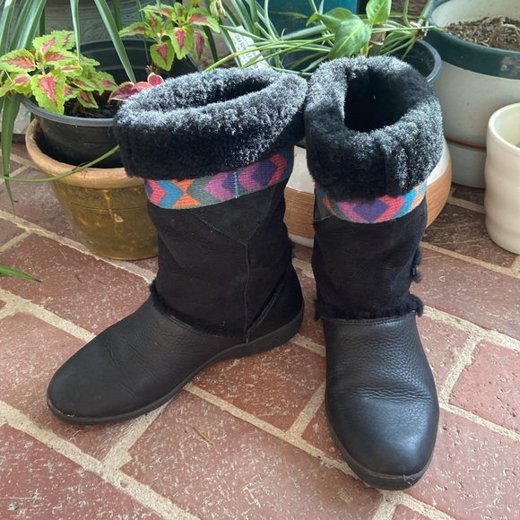 Tecnica Leather and Suede Shearling Tribal Print Mid Calf Boots - Picture 4 of 13